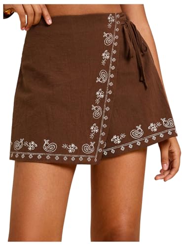 Image of SweatyRocks Women's Boho Mini Skirts Floral Shorts Tie Side Wrap Skorts