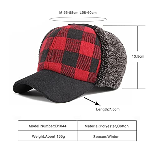 YESCAP-Winter-Bomber-Hats-Men-Thicken-Russian-Trapper-Hat-Earflap-Baseball-Cap-Red-Black-Plaid-Windproof-Bomber-Hat-for-Women