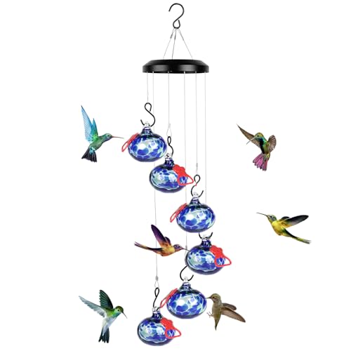 Headak Life Charming Wind Chimes Hummingbird feeders for Outdoors Hanging ant and bee Proof Never Leak Perfect Hummingbird Gift for People(Deep Blue)