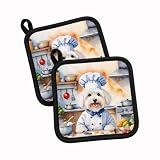 Caroline's Treasures Coton de Tulear The Chef Pair of Pot Holders Kitchen Heat Resistant Pot Holders Sets Oven Hot Pads for Cooking Baking BBQ, 7 1/2 x 7 1/2