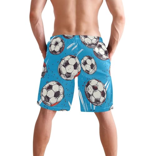 Men's Swim Trunks Quick Dry Swimming Shorts with Pocket Soccer Balls on Blue Background Swimsuit Trunks2
