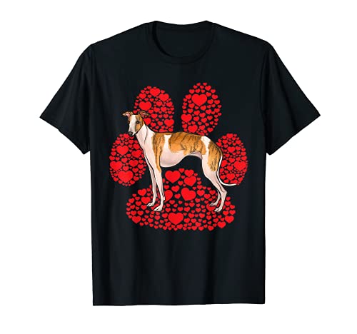 Whippet Valentines Day Dog Love Paw T-Shirt, Black