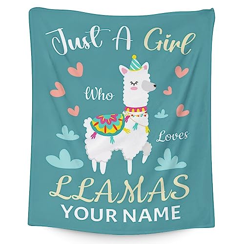 Blanket for Girl Women - 60x80 Inches Cute Llama Throw Gifts- Personalized Teal Soft Fuzzy Blankets for Bed, Couch & Living Room
