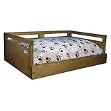 Iconic Pet Sassy Paws Wooden Pet Bed with Paw Printed Comfy Cushion for Dogs & Cats in Varying Sizes & Colors