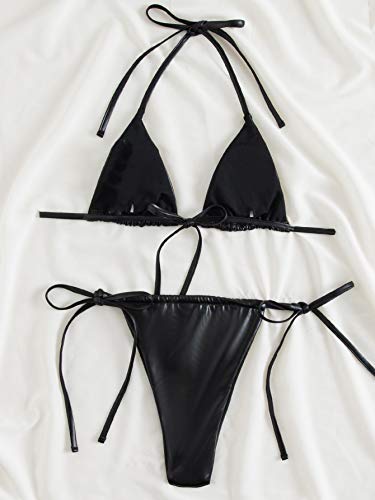 SOLY HUX Women's Metallic Halter Top Two Piece Swimsuit Tie Side Triangle Thong Bikini Bathing Swimwear2