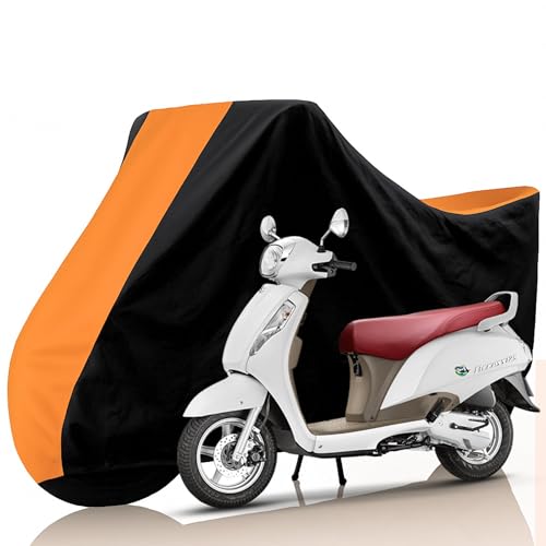 Image of All Weather Protection Two Wheeler Cover for Suzuki Access 125, Scooter & Scooty | Anti Dust, 100% Water Resistance, Heat Resistant, UV Proof - Triple Stitched | (Black Top Orange)