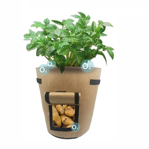 Felt Plant Grow Bags, Nonwoven Fabric Garden Potato Pot Greenhouse Vegetable Growing Bags 3 Size 1PC(Brown,25x30cm)