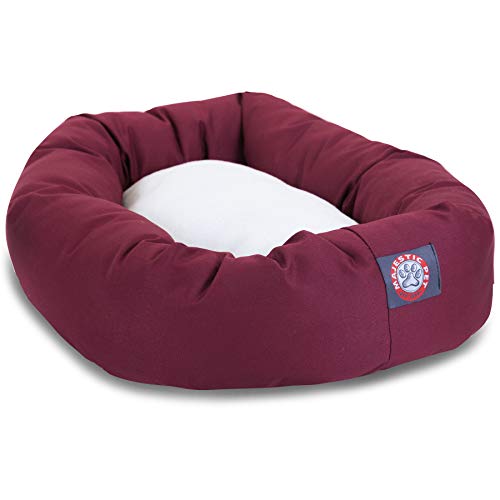 Image of 40 inch Burgundy & Sherpa Bagel Dog Bed By Majestic Pet Products