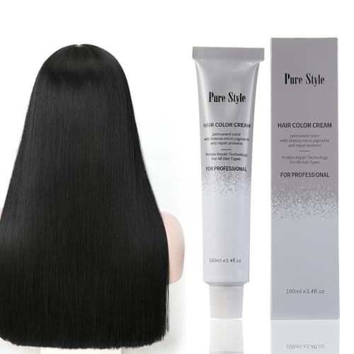 PureStyle 100ml Professional Permanent Hair Color Dye Cream Ammonia Free, Long Lasting Jet Black Hair Dye Color For Women Men, 100% Gray Coverage, Natural Shine (22/0 Black)