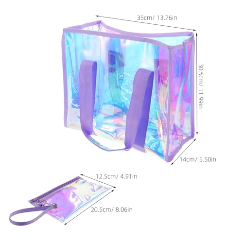 Homoyoyo Holographic Beach Bag Set for Women Large Capacity Pvc Tote with Zipper Versatile Hanging Pouch for Summer Outings and2