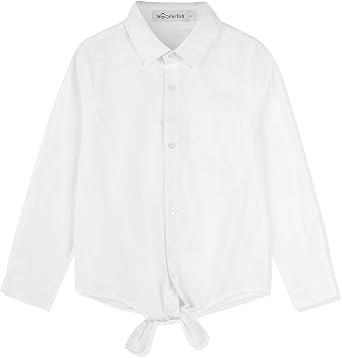 Noomelfish Girls Long Sleeve Button Down Shirt Tie Front Blouse Tops 5-14 Years