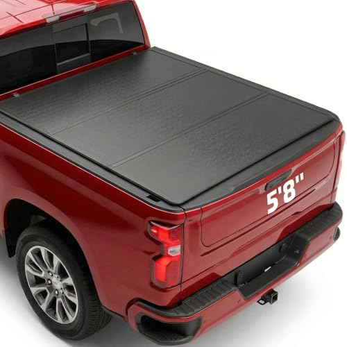 Image of BDFHYK Hard Tri Fold Tonneau Cover Fits Chevy Silverado 1500 2019-2026 5.8 FT Bed, Crew Cab, Waterproof Low Profile Truck Bed Cover with Anti-Theft Lock, Easy Install for Camping and Work Trucks