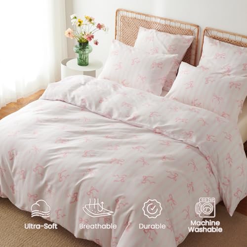 Bildenly Pink Bow Striped Full Size Duvet Cover by Bildenly - Used condition - Image 3