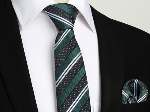 Image of Enlision Mens Ties Stripe Tie and Pocket Square Set Classic Formal Woven Neckties Handkerchief Cufflinks Wedding
