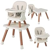 FANTASK Hochstuhl Klappbar, 6-in-1 Babyhochstuhl mit Sicherheitsgurt und abnehmbares Tablett, Verstellbar Babystuhl, Natur