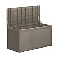 Yardgrace 100 Gallon Waterproof Large Resin Deck Box Indoor/Outdoor Lockable Storage Container and Seating for Garden, Pool, and Patio (100 Gallon, Grey)
