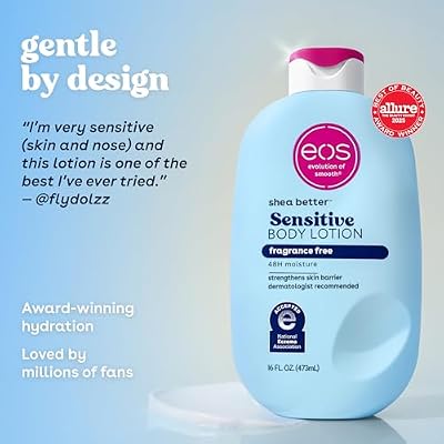 eos Shea Better Sensitive Skin Body Lotion - Fragrance-Free, 48-Hour Moisture Eczema Cream & Dry Skin Relief, Vegan, 16 fl oz (Packaging may vary)