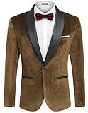 COOFANDY Mens Tuxedo Blazer Shawl Collar Suit Jacket Wedding Dinner Prom One Button Blazer Jacket Brown