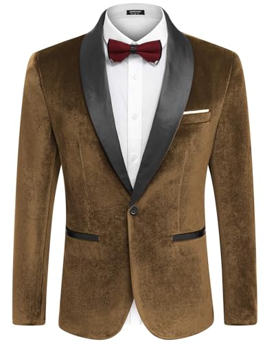 COOFANDY Men Casual Blazer Velvet Shawl Lapel Jacket One Button