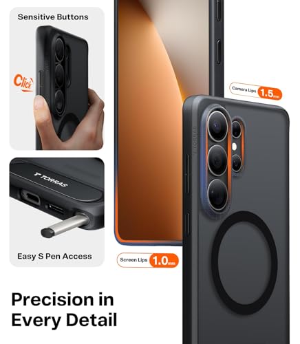 Image of TORRAS Ostand L1 Guardian Original Imported S26 Ultra Case, Built-in Magnetic Stand, MagSafe Compatible, Mil-Grade Drop Tested, Translucent Galaxy S26 Ultra Back Cover, Black Edge