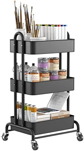 Ceayell 3-Tier Metal Rolling Storage Cart Heavy Duty Utility Cart Organizer with Lockable Wheels
