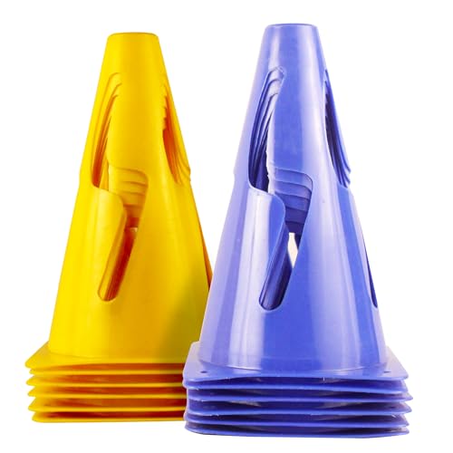GSi Agility Training Wind-Resistant Cones/S-Slit Design, 12 Cones in 2 Colors /9 Inch Height/Cones for Training, Sports Drills & Field Marking