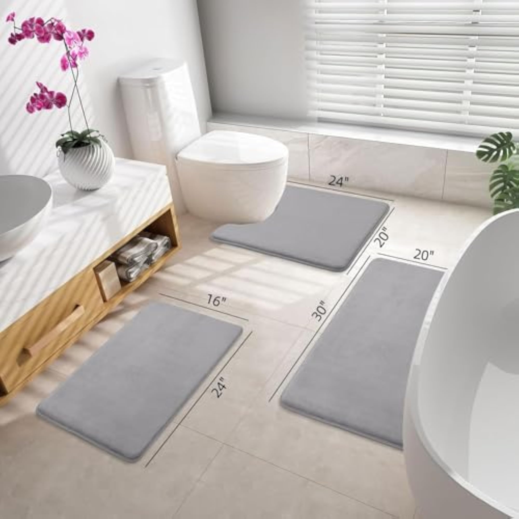 Memory Foam Bath Mat Runner Set, Non-Slip, Soft Absorbent