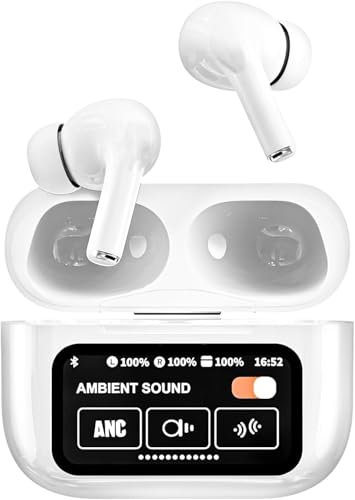 Earphones Wireless Bluetooth 5.4, TWS Earbuds with Touch Screen Display, In Ear Headphones with ANC/ENC Long Battery Life Waterproof Earphone for Sports, Earbuds Pro for iPhone and Androids Devices.