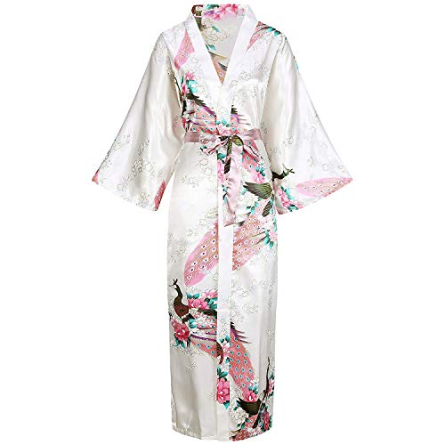 Jinfuhao Women Long Robe With Pocket Wedding Bride Bridesmaid Dressing Gown Rayon Kimono Bathrobe Night Dress Blue 1 M #TOP2