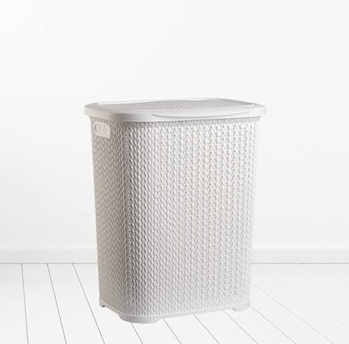 Plastic Laundry Basket Clothes Washing Bin Storage Hamper Small Large Organiser (White)