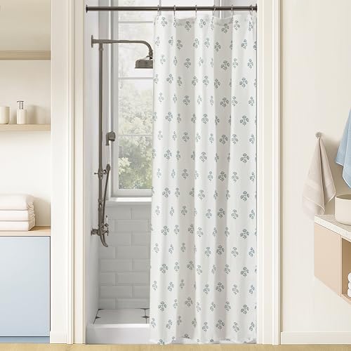 Lino Rosa Stall Small Shower Curtain 36x72 for RV,Boho Farmhouse Blue and Green Floral Waterproof Fabric Half Size Narrow Shower Curtains for Dorm Camper