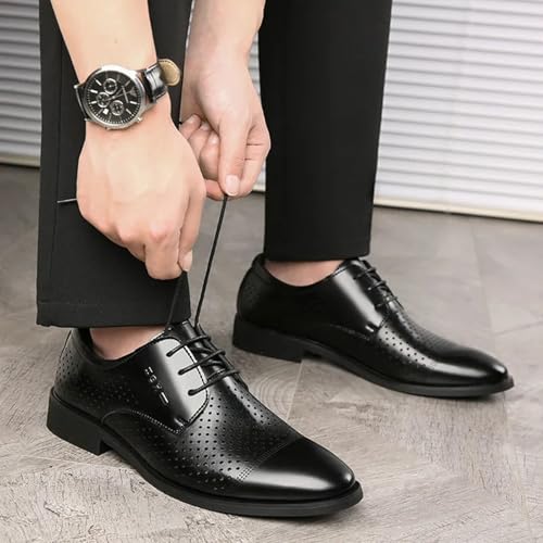 Mens Breathable Hollow Leather Lace Up Dress Oxford Shoes Casual Low Top Lightweight Round Toe Shoes for Formal Business Party Walking Shoes4