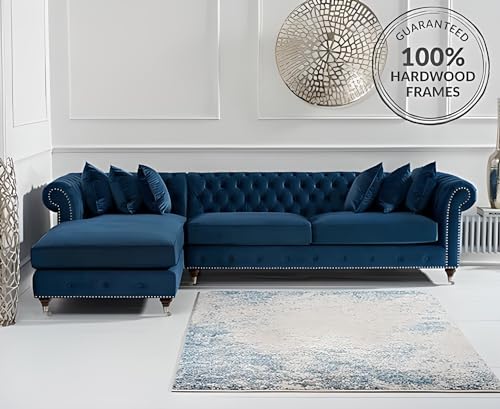 Image of Royale Hand Tufted Five (L Style) Seater Elegant Wooden Base Sofa in Wide Extravagant Fabric, Gives Luxurious Look for Home /Living Room /Office /Guest Room /Hotels /Lounge