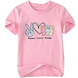 AG AGUU Kids Girls Easter Shirts Bunny T-Shirt Peace Love Peeps Tees Short Sleeve Tops Easter Day Outfit Spring Clothes(Pink,10-11Y)