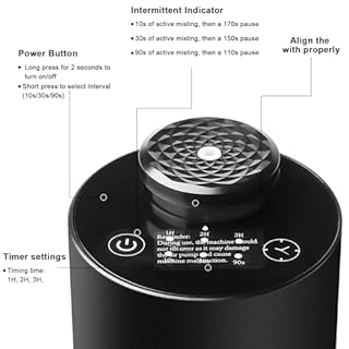 Diffusore senza acqua per oli essenziali: diffusore di aromi per oli essenziali, diffusore di oli essenziali a batteria, senza fili, lega di alluminio nera per camera da letto, ufficio, spa (nero)