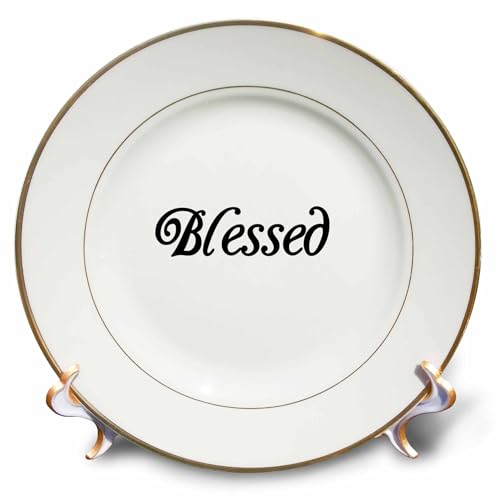 3dRose Porcelain Plate - Blessed, Inspirational Word, Typography, 3drsmm (cp_292751_1)