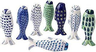 Fish Nautical Light Pull Handle - Assorted Designs - 1 Supplied - White & Blue Ceramic - Cord Pull for Bathroom Lighting Blinds Curtains Ceilings Fans