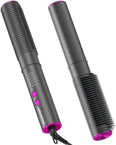 ABLEGRID Hair Straightener Curl Brush,2 in 1 Ring Hair Straightening Comb Curling Iron for Women,Portable Hair Styling Wand with 5 Temps,Fast Heating,Anti Scald Support and Dual Voltage