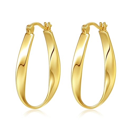 DAILY VIBES Simple Trendy Big Gold Oval Twisted Hoop Earrings for Women