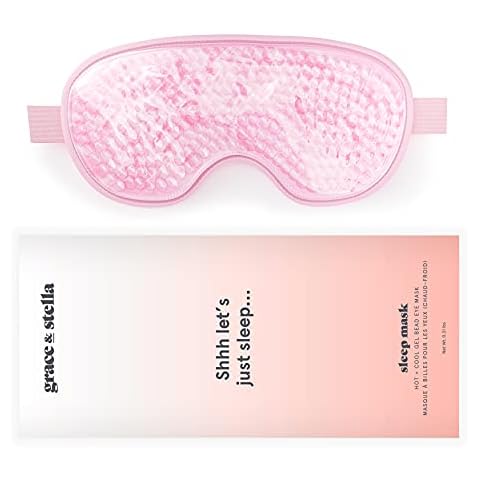Grace & Stella Hot & Cold Gel Bead Eye Mask/Sleep Mask - Reusable, Microwavable & Freezable Eye Compress Gel Mask with Adjustable Strap - Sleep Mask for Puffy & Tired Eyes Cover