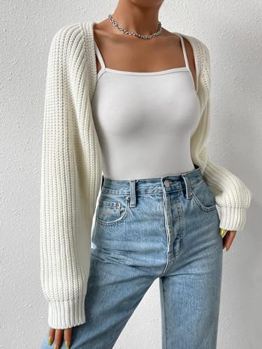 Qwineer Women'S Bolero Shrug Sweater Croped Cardigan Sweater Open Front Knit Beige Solid M thumb #5