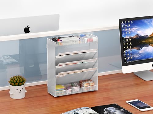 EasyPAG 5 Fächer Zusammensetzen Metall A4 Zeitschriftenhalter Wand Zeitschriften Wandhalter Aktenablage Dokumentenhalter Hängend Magazin Organizer Flyerständer Prospektspender,Weiß