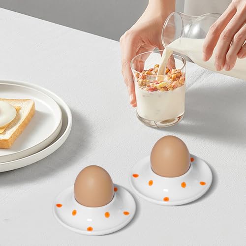 Image of Cinf Ceramic Egg Cups, Set of 2, Orange Dot Egg Holders for Breakfast
