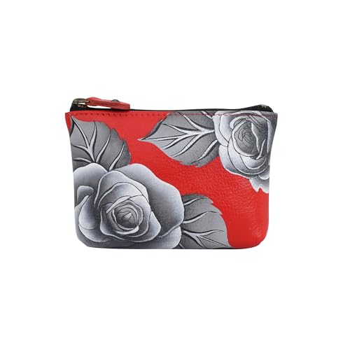 Anna by Anuschka Women's Original Hand-Painted Genuine Leather Coin Pouch - Romantic Roses Red