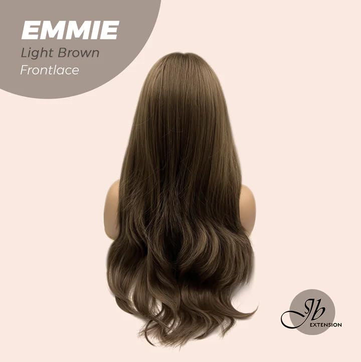 Miniatura 4 de EMMIE - Peluca de encaje frontal precortada con flequillo lateral, pelucas rizadas de color marrón claro para mujer, pelucas sintéticas naturales