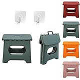 QILESUNNY Upgrade Version Kids' Step Stools,Folding Step Stool with Handle,Portable Collapsible Small Plastic Foot Stool for Kids and Adults - Use in The Kitchen, Bathroom and Bedroom，Picnic (Green)