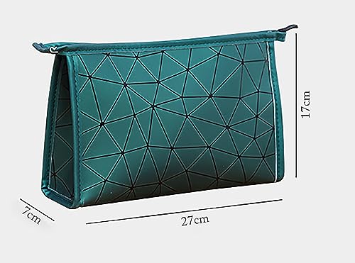 Image of Makeup Bag for Women, Diamond Pattern Makeup Bag with Zipper Large Capacity Travel Toiletry Bag - Green