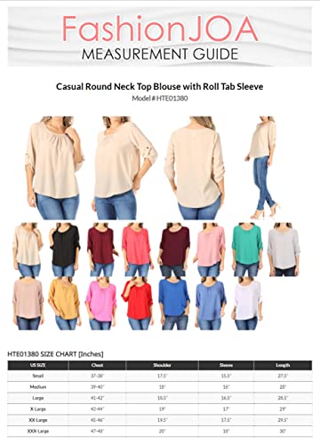 Fashionjoa Casual Round Neck Top Blouse With Roll Tab Sleeve Black 1Xl #TOP6