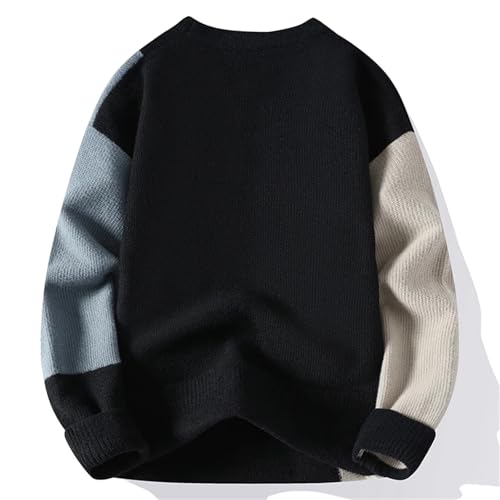 Men’S Japanese Style Patchwork Knit Pullover Round Neck Long Sleeve Slip-On Casual Splicing Knitted Jumper Tops3