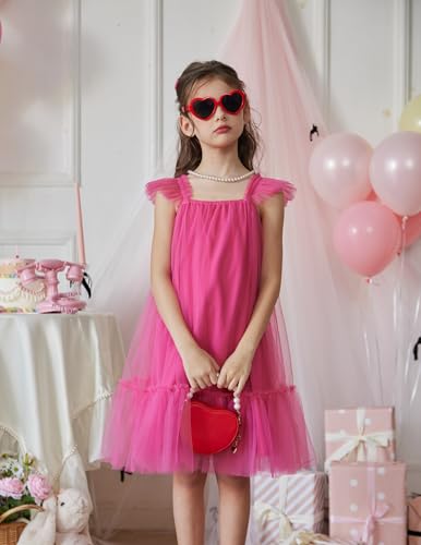 Image of Arshiner Toddler Tulle Dress for Girls Layered Tutu Ruffle Dresses Swing Twirly Fairy Summer Birthday Party Wedding Sundress